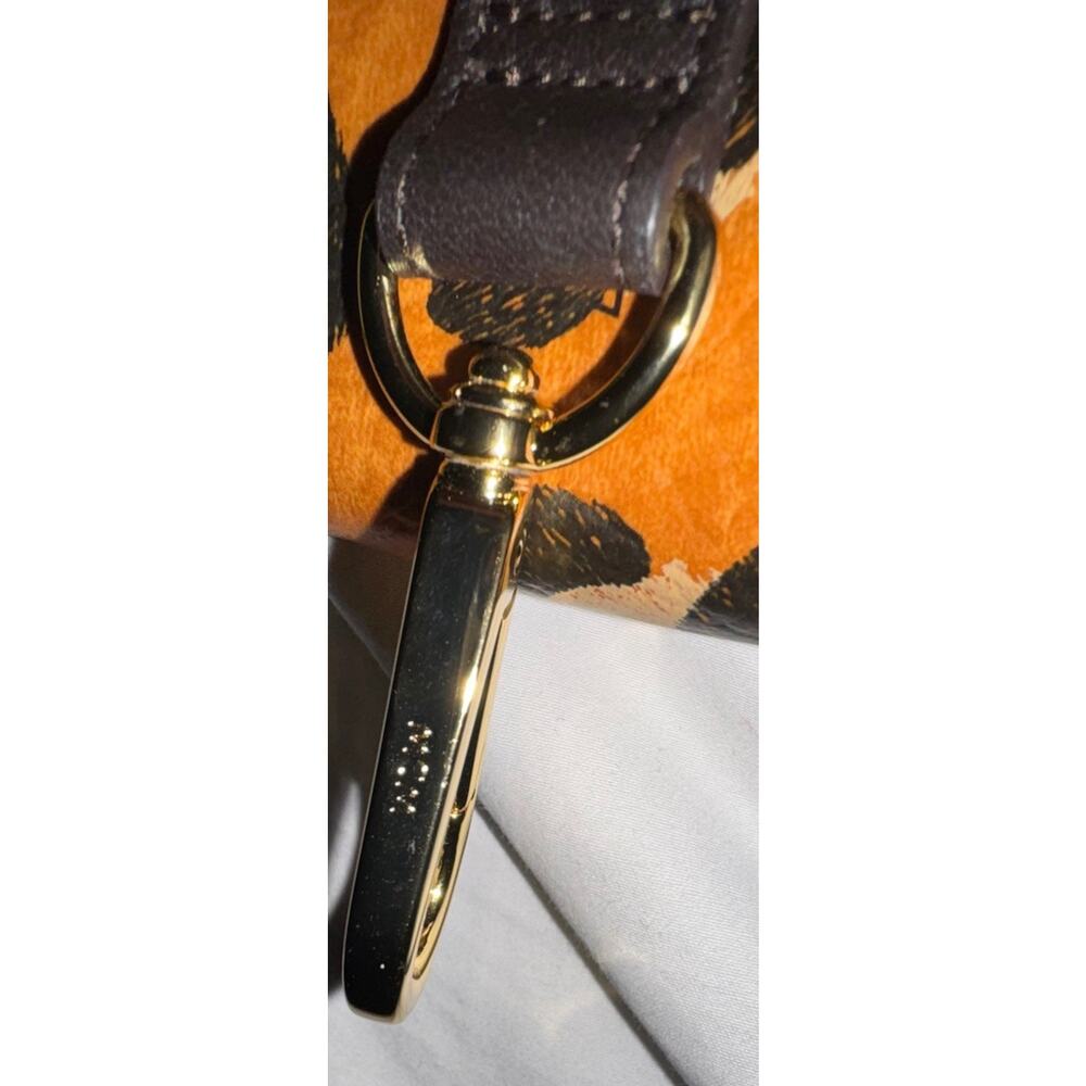MCM Leopard Print Key Holder Card Case Gold Studded Clip Lanyard Mini Pouch - Picture 9 of 13